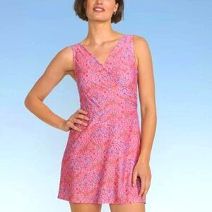 Lands' End Pink Floral Women's Swim Dress Size XL NEW